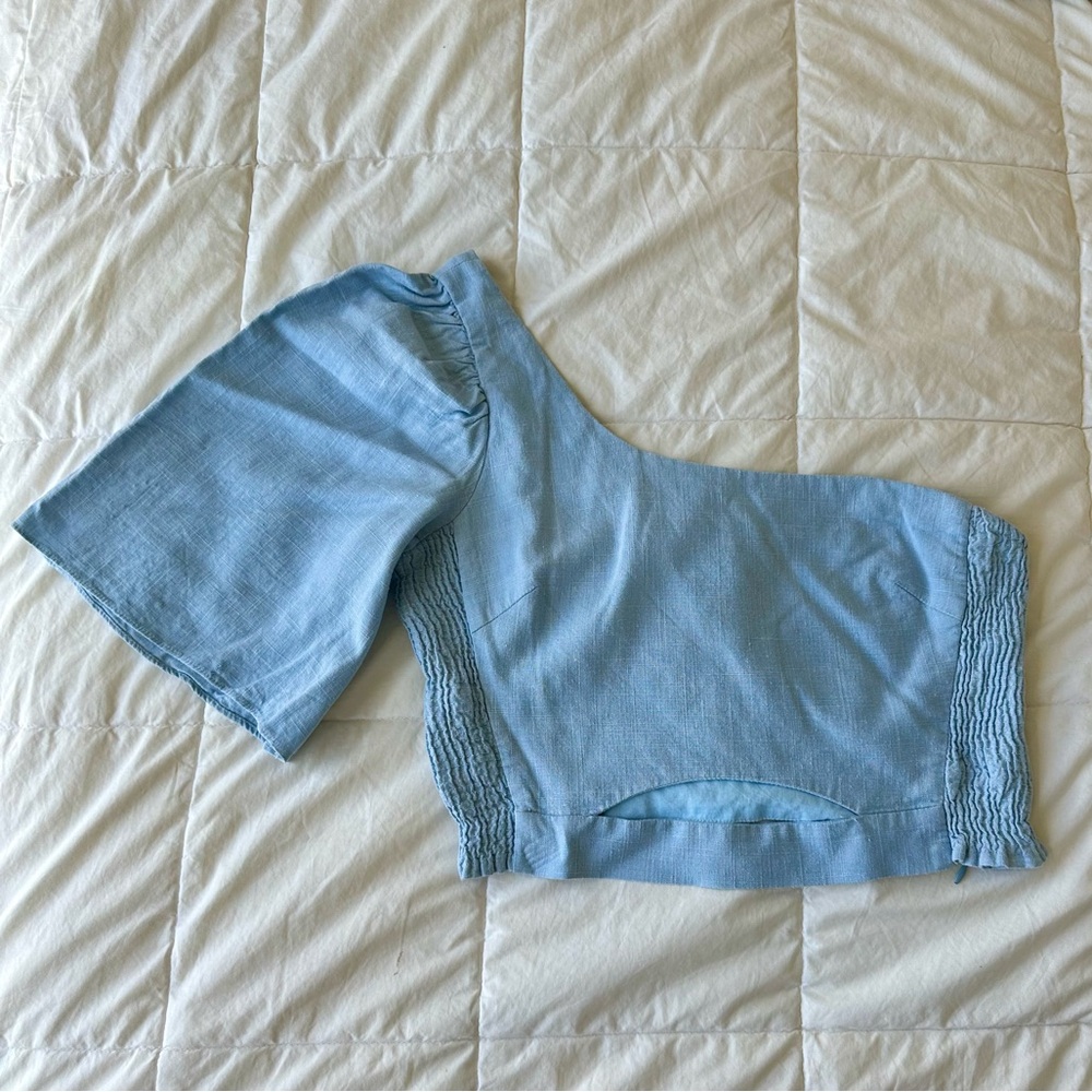 ZARA | Chambray One Shoulder Cropped Top